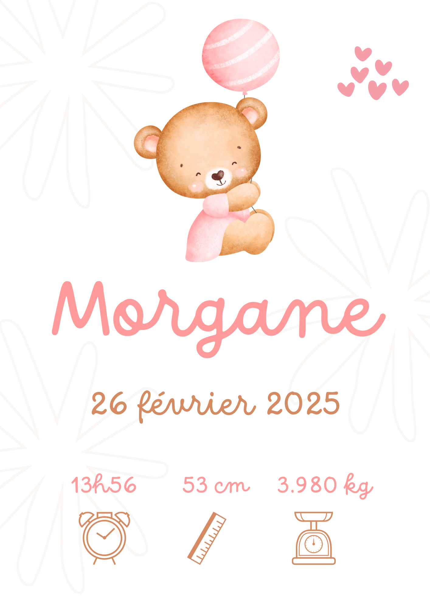 Affiche Naissance Personnalisée fille A4