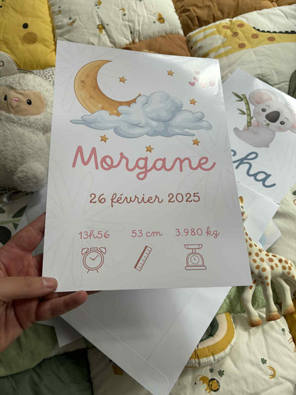 Affiche Naissance Personnalisée fille A4